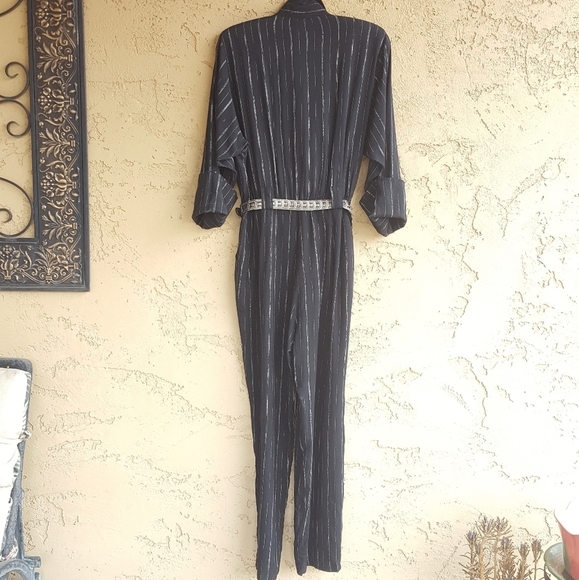 Vintage 80's Virgo II Black‎ Abstract Striped Jumpsuit - Picture 6 of 8